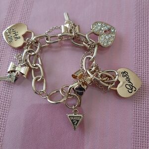 Guess Gold Heart and Key Charm Bracelet